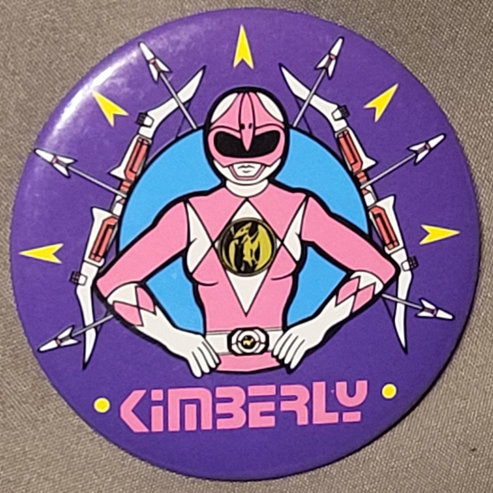 Vtg Pink POWER RANGERS pin Kimberly 1993 pinback button Vintage 90s